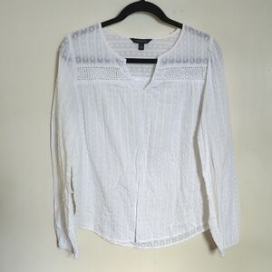 Banana Republic White Boho Cottagecore Swiss Dot Blouse Long Sleeve Women's S